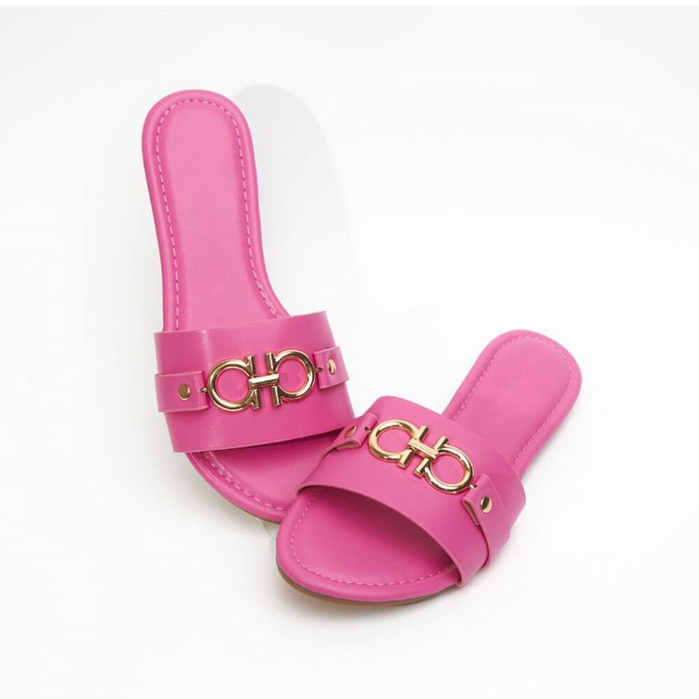 Hot Pink Horsebit Style Slide Sandals